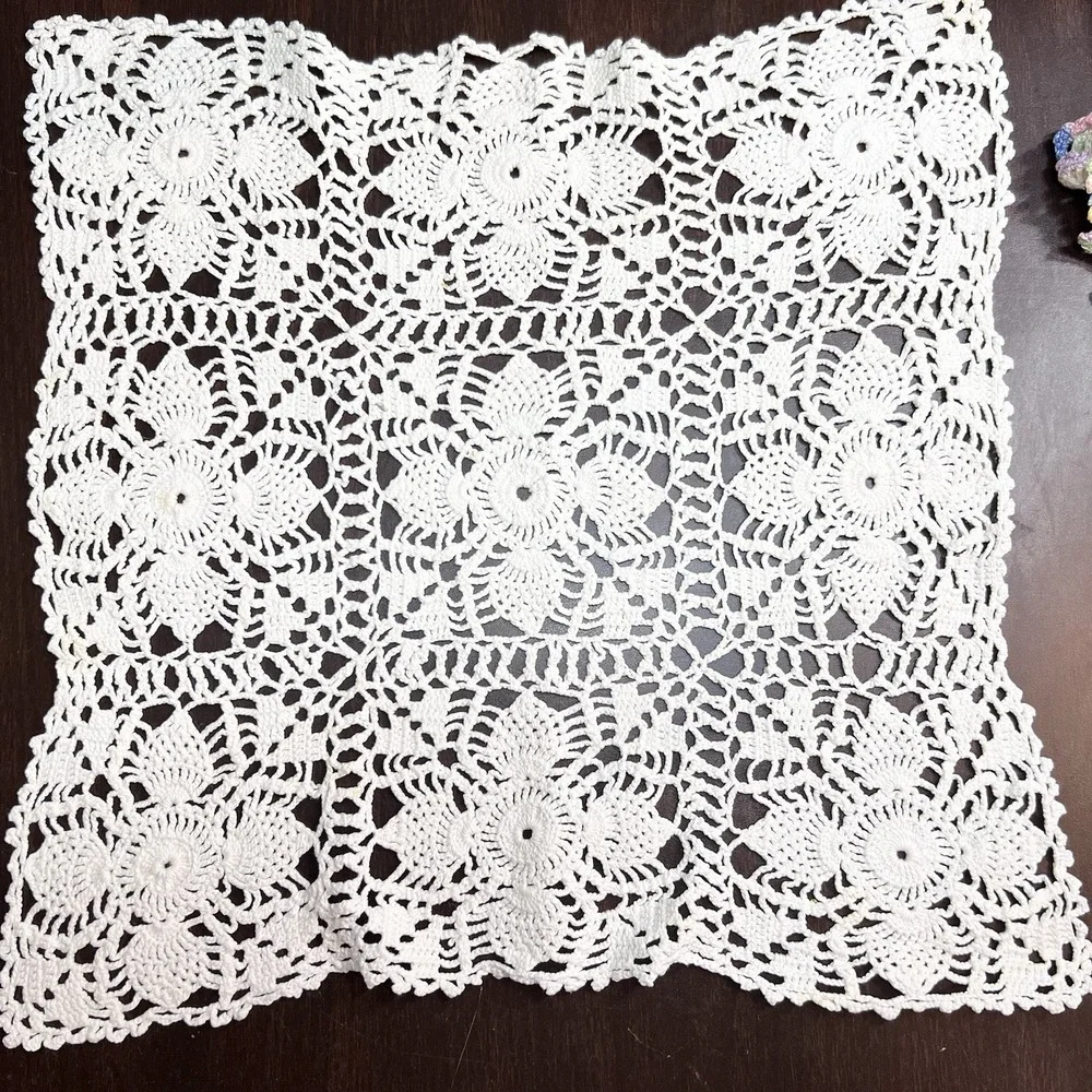 Lot of‎ 4 Vintage Hand Crochet Doilies – Ivory & Pastel Lace Set – Mixed Sizes